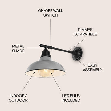 Wallace 12.25" Farmhouse Industrial Indoor/Outdoor Iron LED Victorian Arm Outdoor Sconce